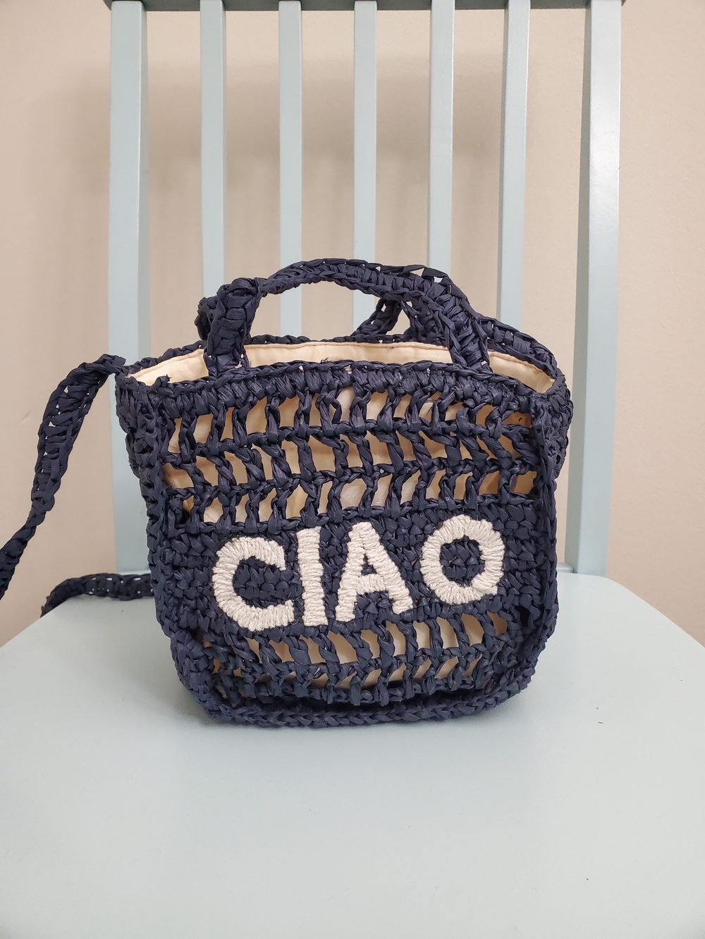 Universal Thread Navy 'CIAO' Woven Tote Bag with Cream Liner